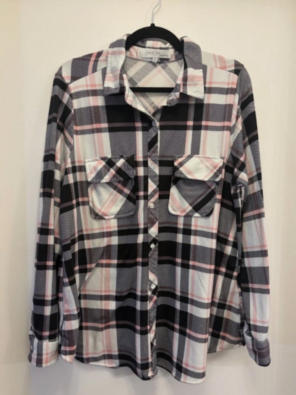 Maternity Plaid Button Down Shirt Black Pink Gray XL Extra Large Eden & Olivia